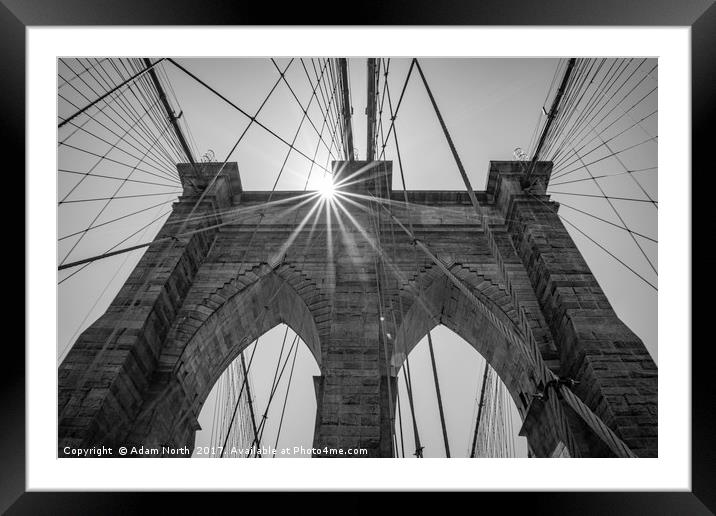 Sun behind Brooklyn Bridge, New York Framed Mounted Print by Adam North