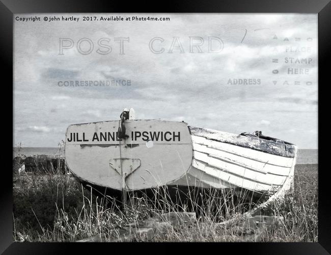  "Postcard Home" Abandoned Longshore Fishing Boat  Framed Print by john hartley