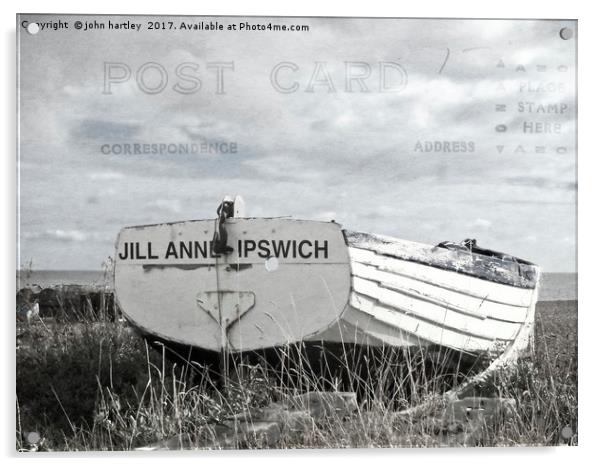  "Postcard Home" Abandoned Longshore Fishing Boat  Acrylic by john hartley