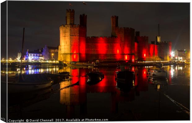 Caernarfon Castle Relection  Canvas Print by David Chennell