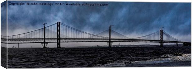 The Forth Road Bridge and The Queensferry Crossing Canvas Print by John Hastings