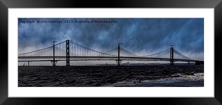 The Forth Road Bridge and The Queensferry Crossing Framed Mounted Print by John Hastings