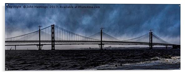 The Forth Road Bridge and The Queensferry Crossing Acrylic by John Hastings