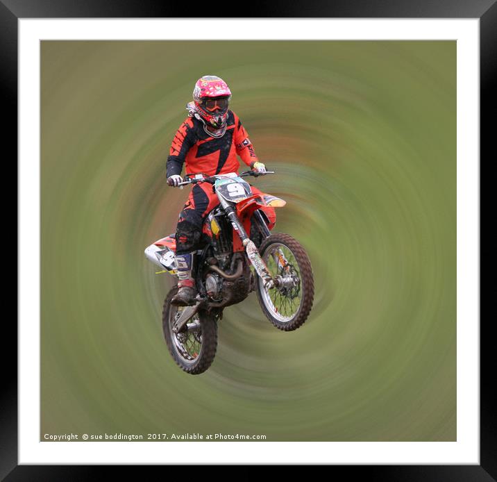 Motor Cross Rider in flight Framed Mounted Print by sue boddington