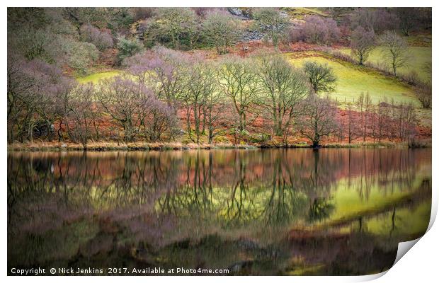 Reflections Caban Coch Reservoir Claerwen Valley Print by Nick Jenkins