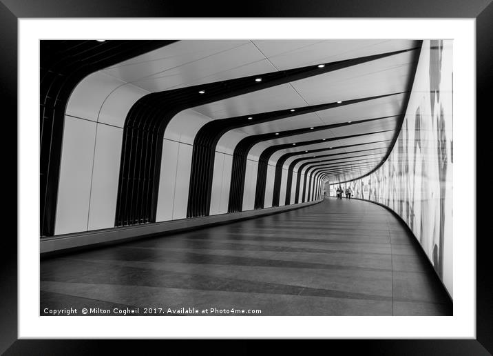 King's Cross pedestrian tunnel - Black and White Framed Mounted Print by Milton Cogheil