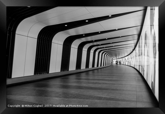 King's Cross pedestrian tunnel - Black and White Framed Print by Milton Cogheil