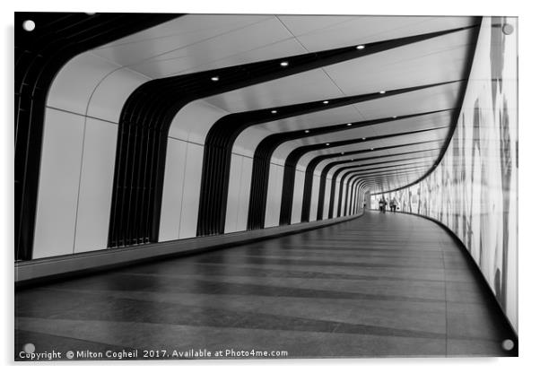 King's Cross pedestrian tunnel - Black and White Acrylic by Milton Cogheil
