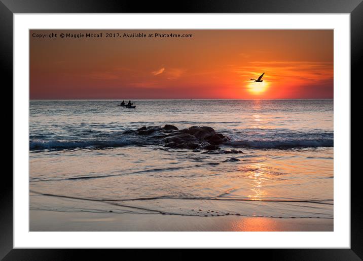 Canoes at Crackington Haven at sunset Cornwall Framed Mounted Print by Maggie McCall