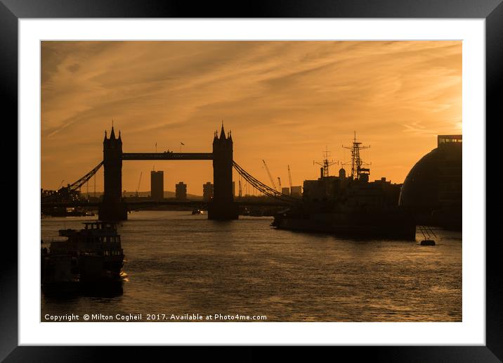 Tower Bridge and the River Thames at Sunrise Framed Mounted Print by Milton Cogheil
