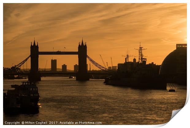 Tower Bridge and the River Thames at Sunrise Print by Milton Cogheil