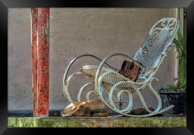 Rocking Chair on a porch Framed Print by Dianne 