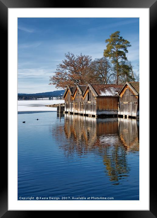 Boathouses on the Frozen Lake Framed Mounted Print by Kasia Design