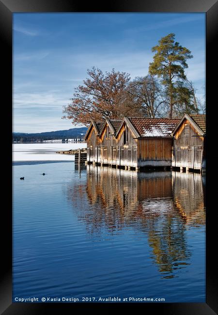 Boathouses on the Frozen Lake Framed Print by Kasia Design