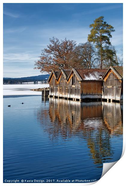 Boathouses on the Frozen Lake Print by Kasia Design