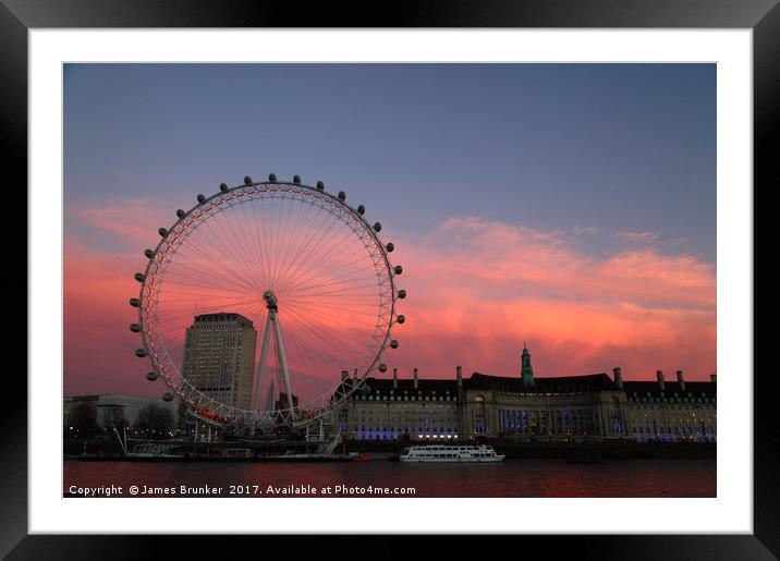 Millennium Wheel and South Bank at Sunset Framed Mounted Print by James Brunker