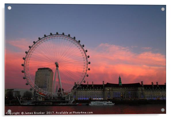 Millennium Wheel and South Bank at Sunset Acrylic by James Brunker