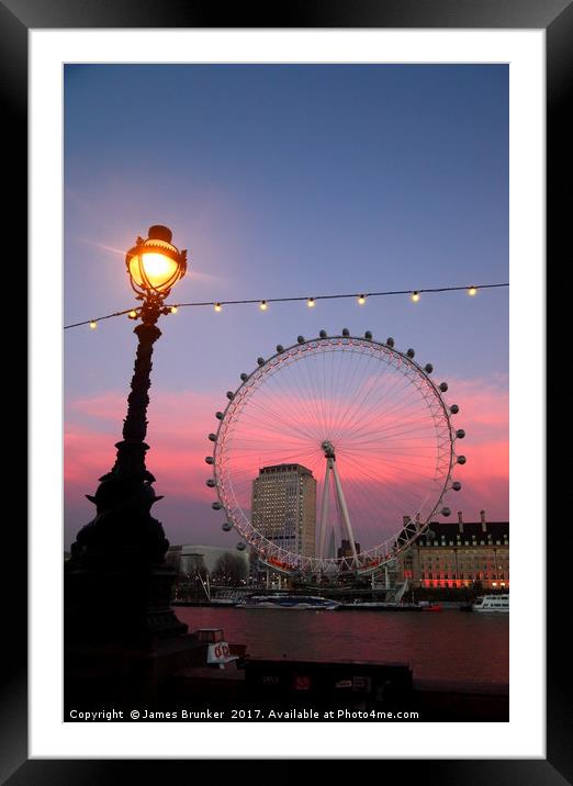 London Eye and Street Lamp at Sunset London  Framed Mounted Print by James Brunker