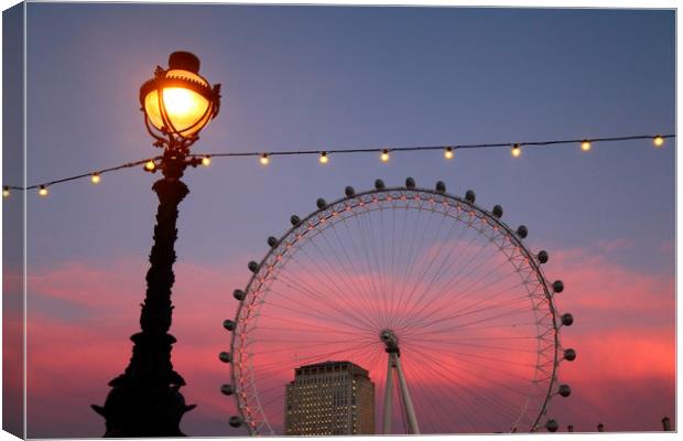 Street Lamp and Millennium Wheel at Sunset Canvas Print by James Brunker