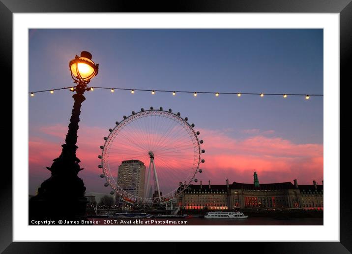 View Across River Thames to South Bank at Sunset Framed Mounted Print by James Brunker