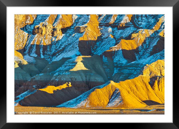 Shadows and Snow, San Rafael Swell, Utah Framed Mounted Print by David Roossien