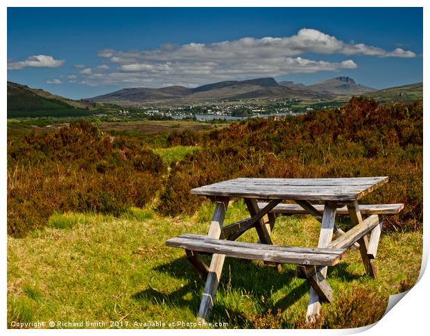 A picnic table with a view Print by Richard Smith