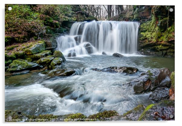 Cwm Du Glen Waterfalls, Pontardawe, Swansea. Acrylic by Richard Morgan
