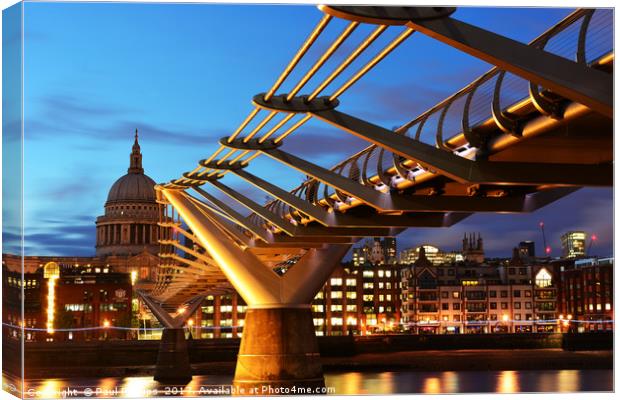 Millenium Bridge and St. Pauls at sunset, London;  Canvas Print by Paul Phillips