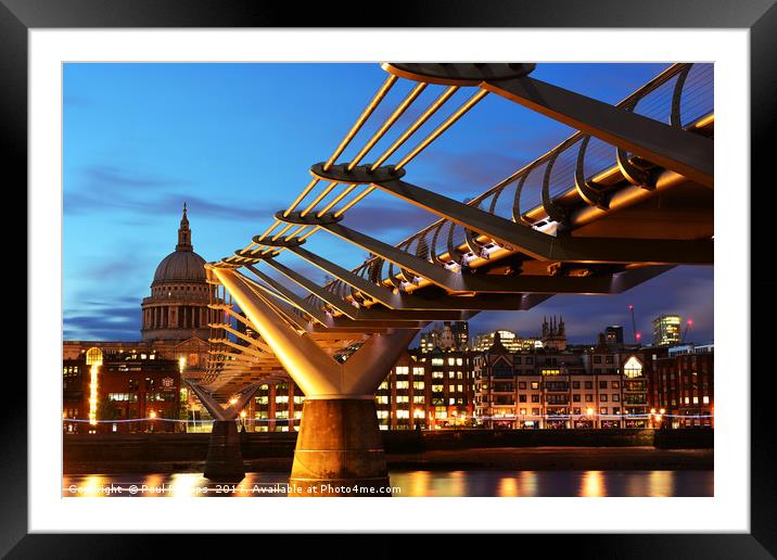 Millenium Bridge and St. Pauls at sunset, London;  Framed Mounted Print by Paul Phillips