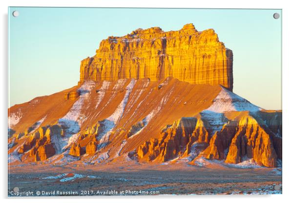 Sunrise on Unnamed Butte, Goblin Valley, Utah, USA Acrylic by David Roossien