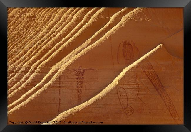 Fins and Petroglyphs, Buckhorn Wash, Utah, USA Framed Print by David Roossien