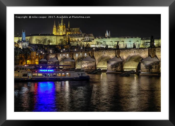 night time over Prague Framed Mounted Print by mike cooper