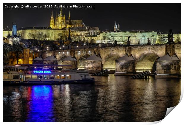 night time over Prague Print by mike cooper