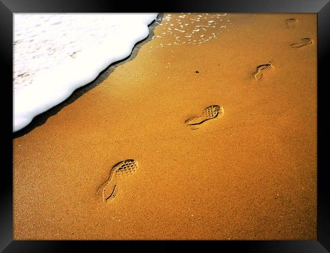 Footsteps in the sand. New year resolution. Where  Framed Print by Steve Clark