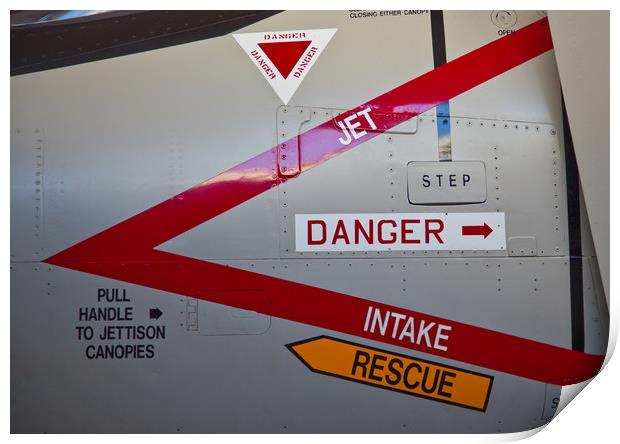 F4 Phantom closeup warning labels Print by Ashley Redding