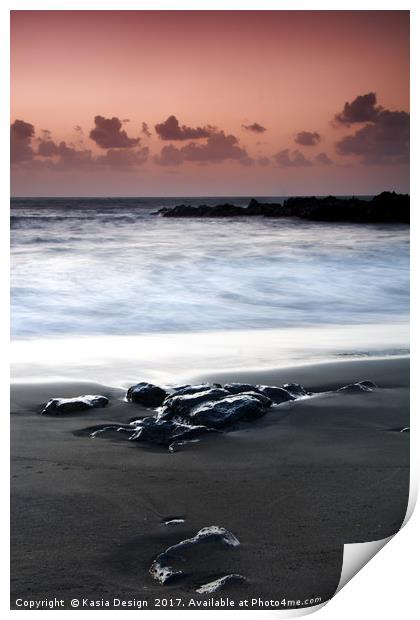 Black Rock Sunset, Playa La Arena, Tenerife Print by Kasia Design