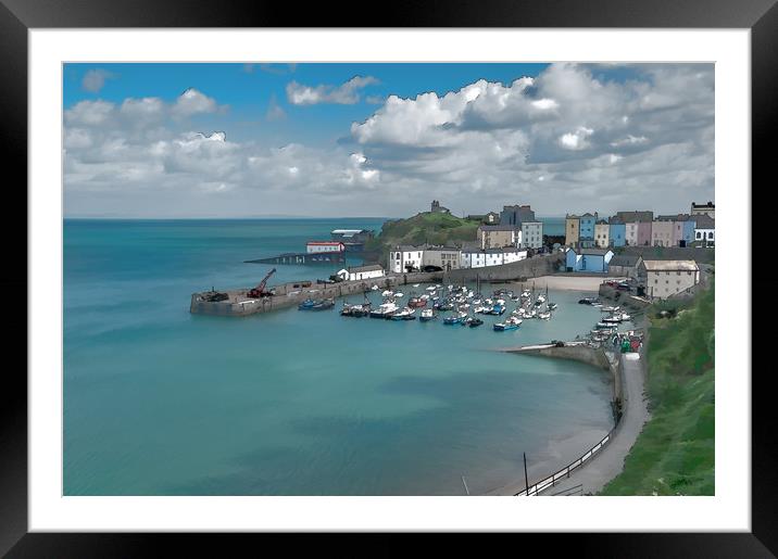 Tenby Harbour Ink Painting Framed Mounted Print by Steve Purnell
