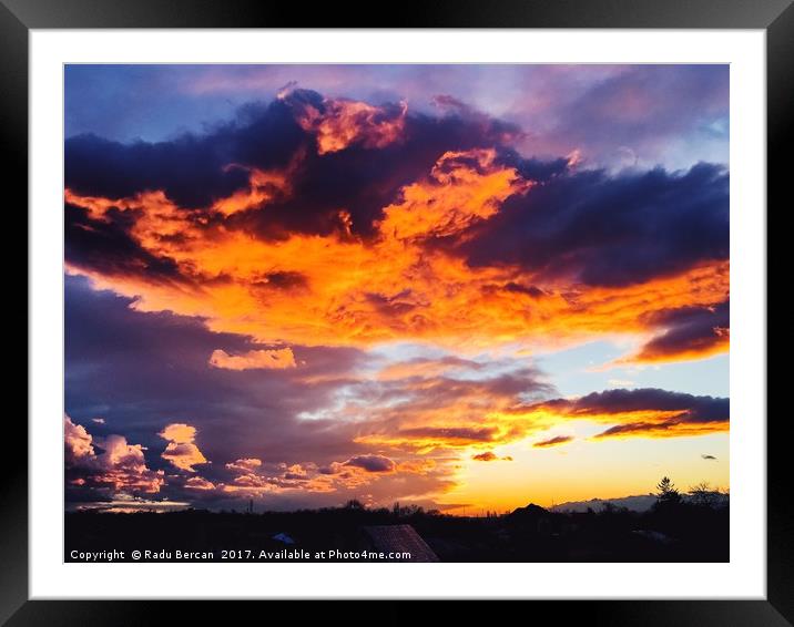 Beautiful Orange Sunset Over Village Framed Mounted Print by Radu Bercan