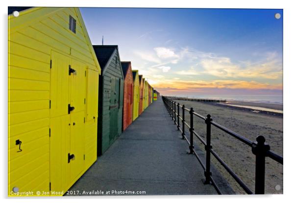 Beach Huts As The Sun Sets.. Acrylic by Jon Wood