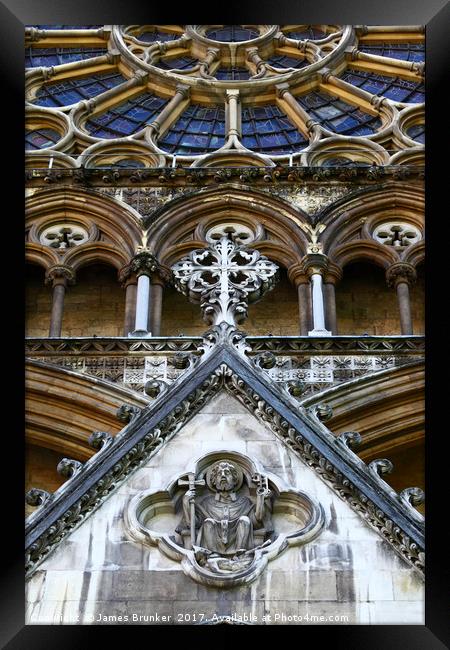 Stone Carvings On North Facade Westminster Abbey Framed Print by James Brunker
