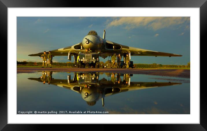 Avro Vulcan Bomber, reflection. Framed Mounted Print by martin pulling