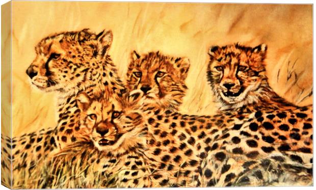 Pastel Painting of Cheetahs Canvas Print by Linda Lyon