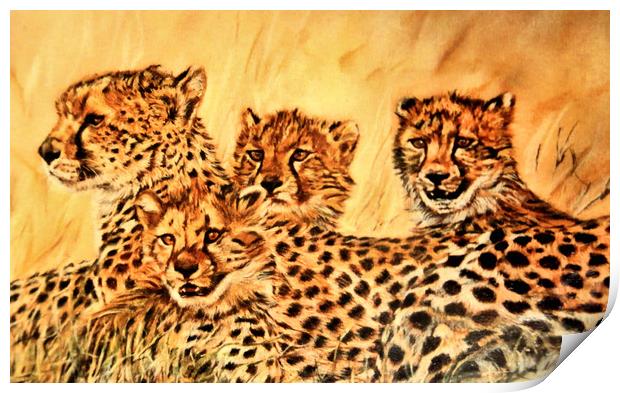 Pastel Painting of Cheetahs Print by Linda Lyon