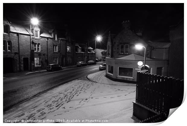 Snowy Street View Print by christopher griffiths