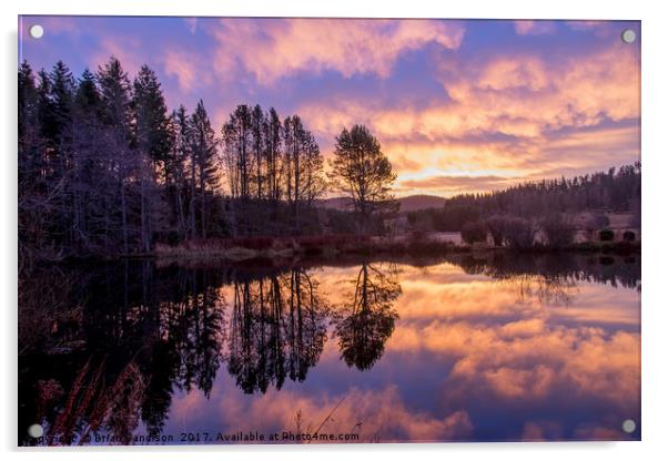 Strathdon Lochan Dawn Reflections Acrylic by Brian Sandison