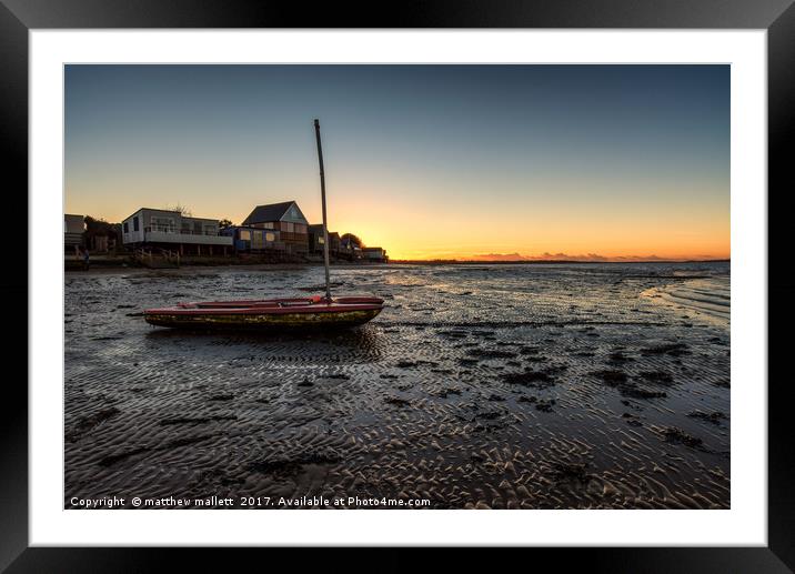 Sunset And Boats At Wrabness Framed Mounted Print by matthew  mallett