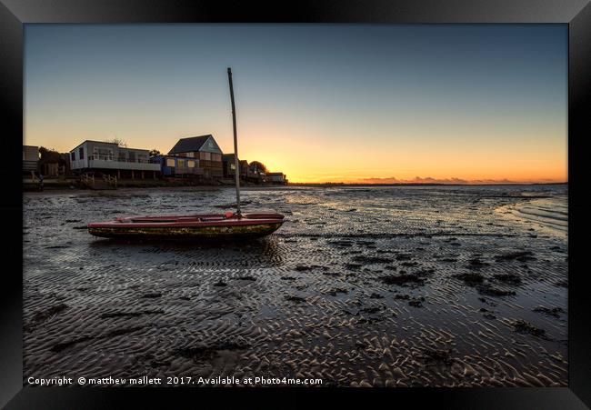 Sunset And Boats At Wrabness Framed Print by matthew  mallett