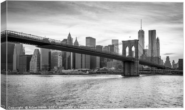 Brooklyn Bridge and Manhattan Skyline Canvas Print by Adam North