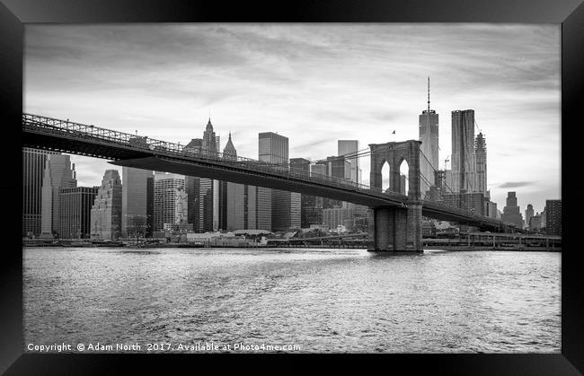 Brooklyn Bridge and Manhattan Skyline Framed Print by Adam North