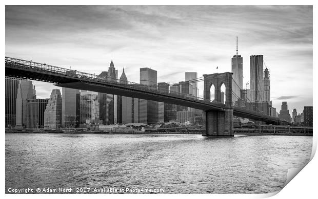 Brooklyn Bridge and Manhattan Skyline Print by Adam North